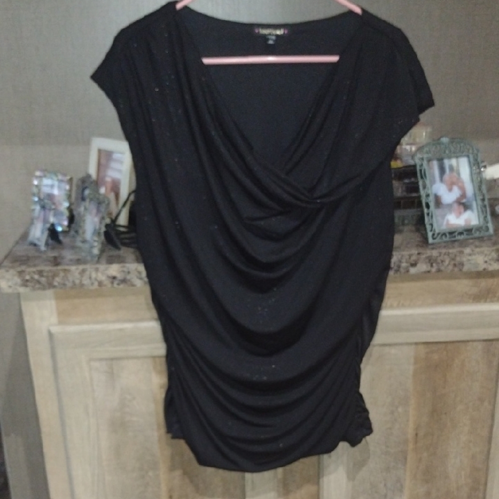HeartSoul Black Draped Blouse